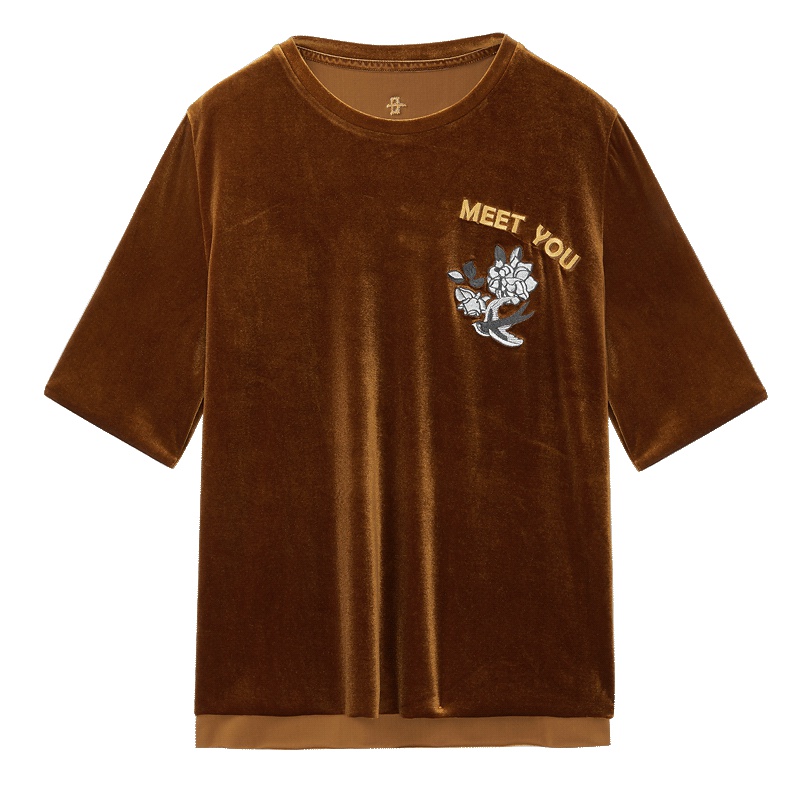 2019爱居兔秋季女装 丝绒材质设计短袖T恤