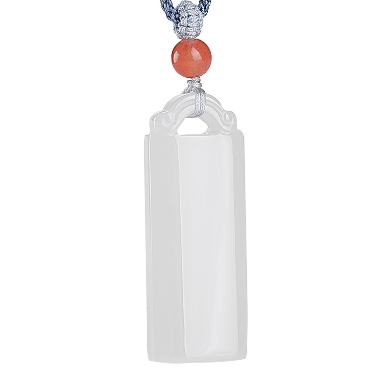 印象眸 和田玉吊坠 羊脂白玉平安无事牌男女款玉石吊坠 附送证书