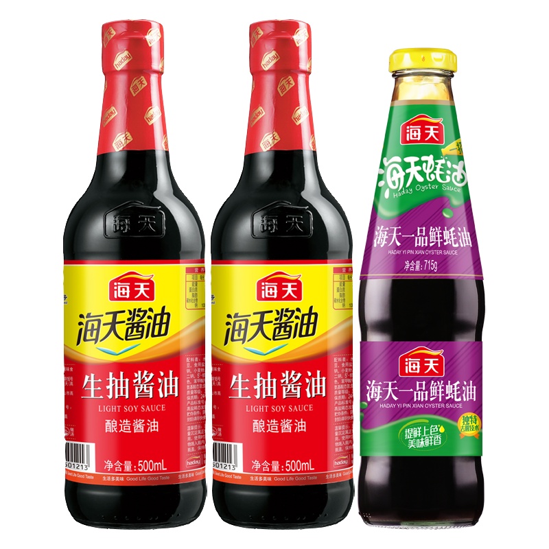 海天生抽酱油500mlx2+一品鲜蚝油715g 生抽蚝油组合套装 家用炒菜焖煮凉拌调味品