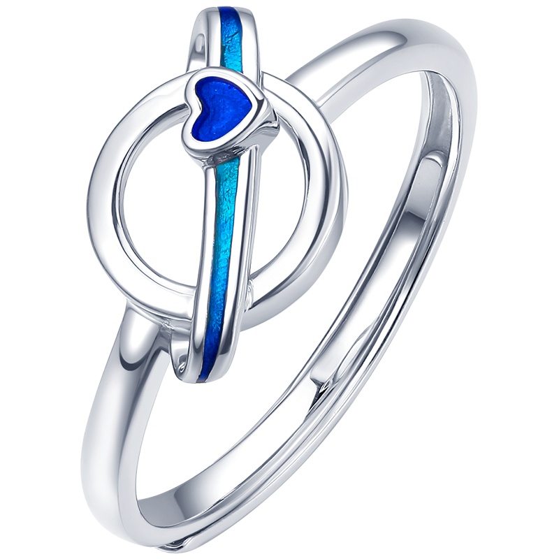 周大生Pt950铂金戒指女浪漫爱心星球系列蓝色珐琅活口女戒手饰