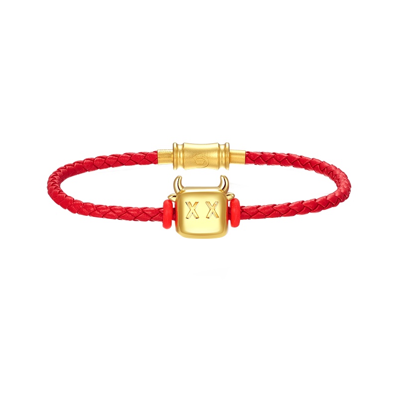 中国黄金 金包银XX牛皮绳手链