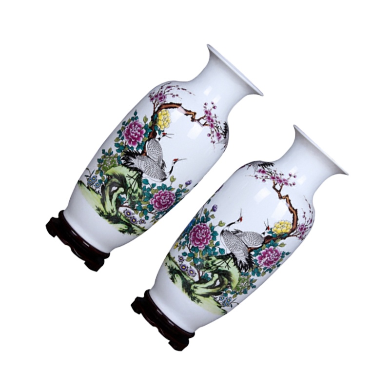 沪上素居官方店陶瓷花瓶中式客厅酒柜小摆件景德镇富贵竹水培干花插花器玄关瓷瓶 松鹤延年冬瓜对瓶 小号 高37cm肚径17c