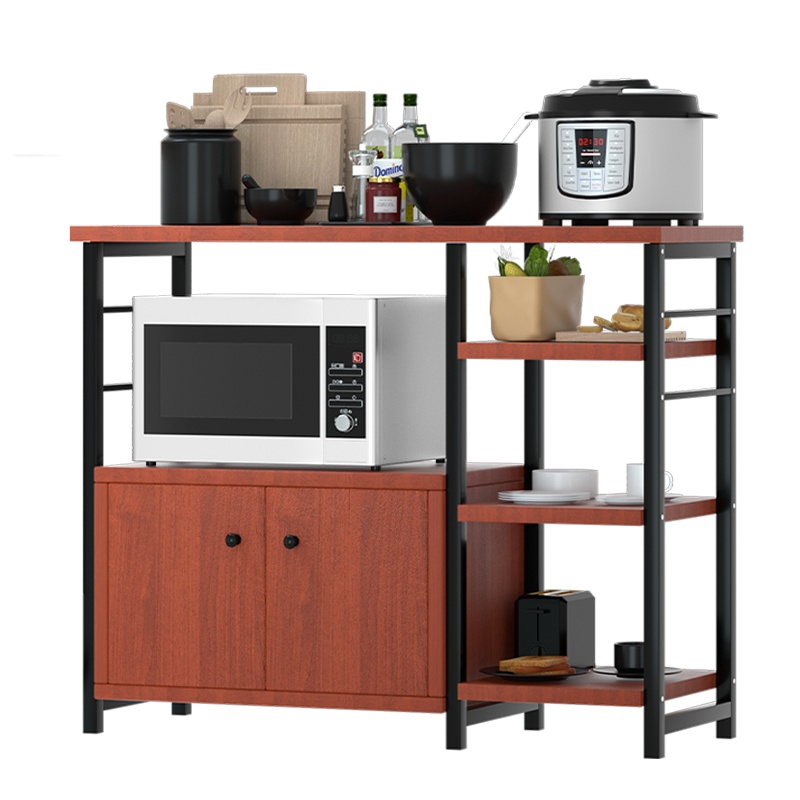 拜杰厨房置物架微波炉收纳架厨房落地多层家用烤箱碗碟电饭锅 双层带柜置物架