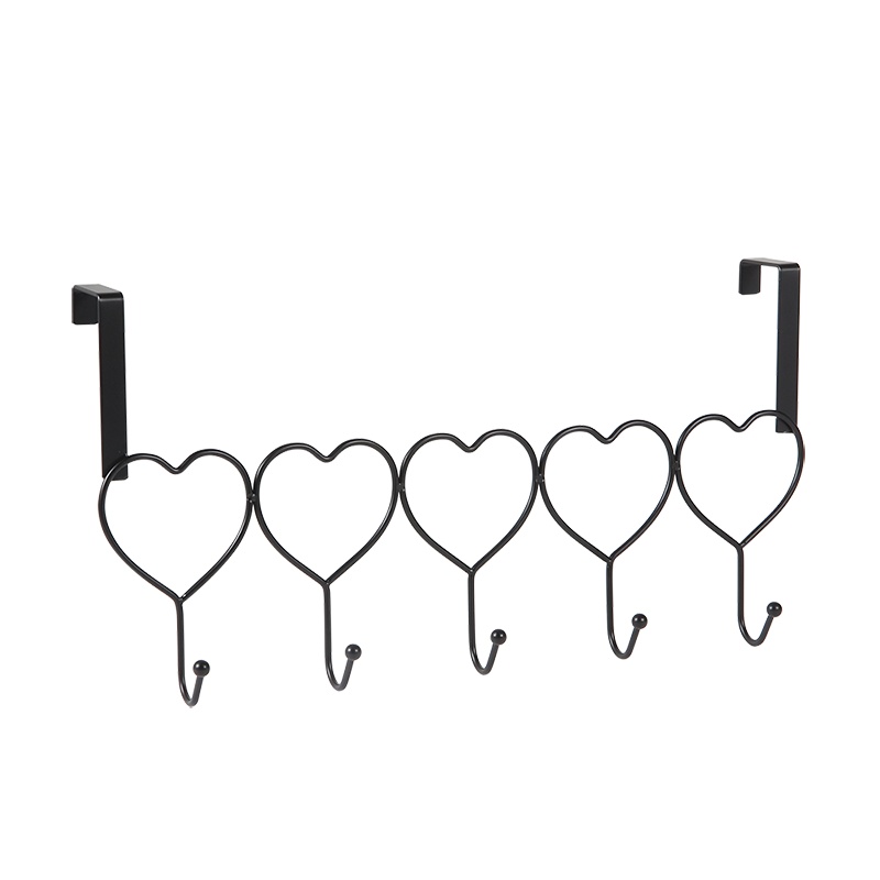 欧润哲 门后挂钩 5钩心形哑光黑款 免安装家用门背衣帽架 创意衣钩浴室毛巾架免钉免粘无痕