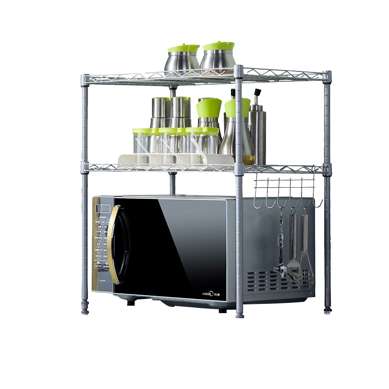 心家宜 银色二层金属微波炉架(54*34*58cm) 置物架 收纳架层架 厨具置物架 银灰色