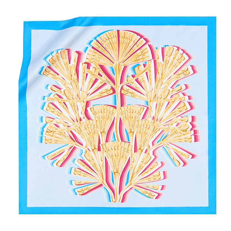 万事利春夏新品桑蚕丝丝巾真丝斜纹绸领巾双面印花小方巾炫彩珊瑚