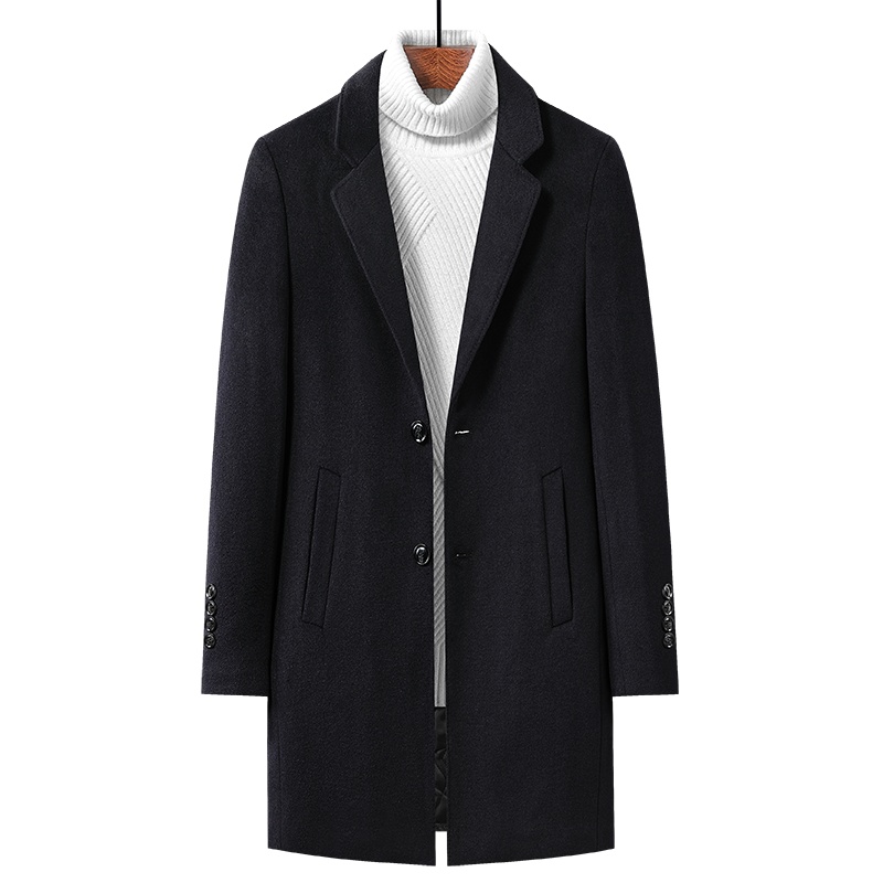 [品质保暖大衣]LEEVIRHINO男装冬季新款青中年男士羊毛呢大衣加厚中长款修身翻领大衣保暖呢子风衣外套大码李维犀牛