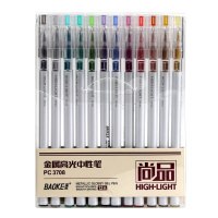 宝克(baoke)PC3708/PC3718 金属高光中性笔全针管彩色手帐笔创意多功能签字绘画笔 6mm 12色套装
