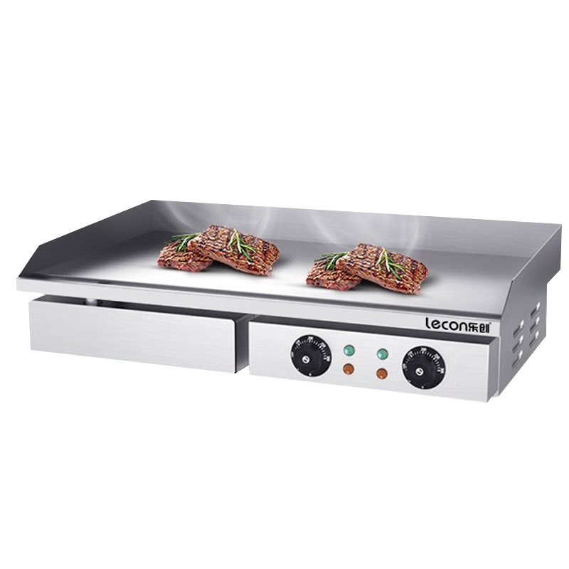 乐创(lecon)电扒炉商用小型煎牛扒 铁板鱿鱼小型手抓饼小吃电热燃气 电热款[双温控+铁板款]