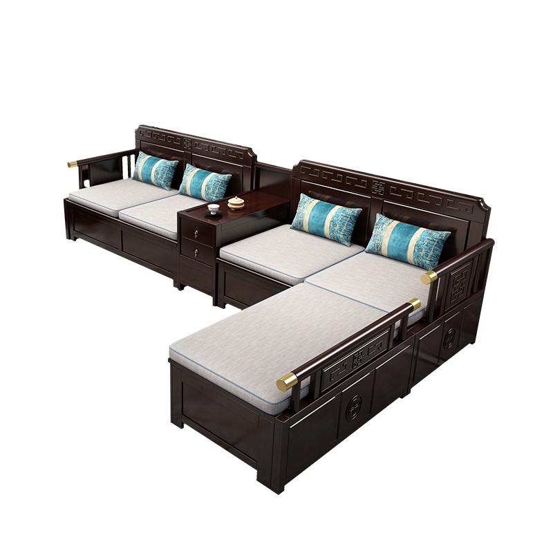 月影梳桐新中式实木沙发组合现代中式客厅储物冬夏两用实木沙发