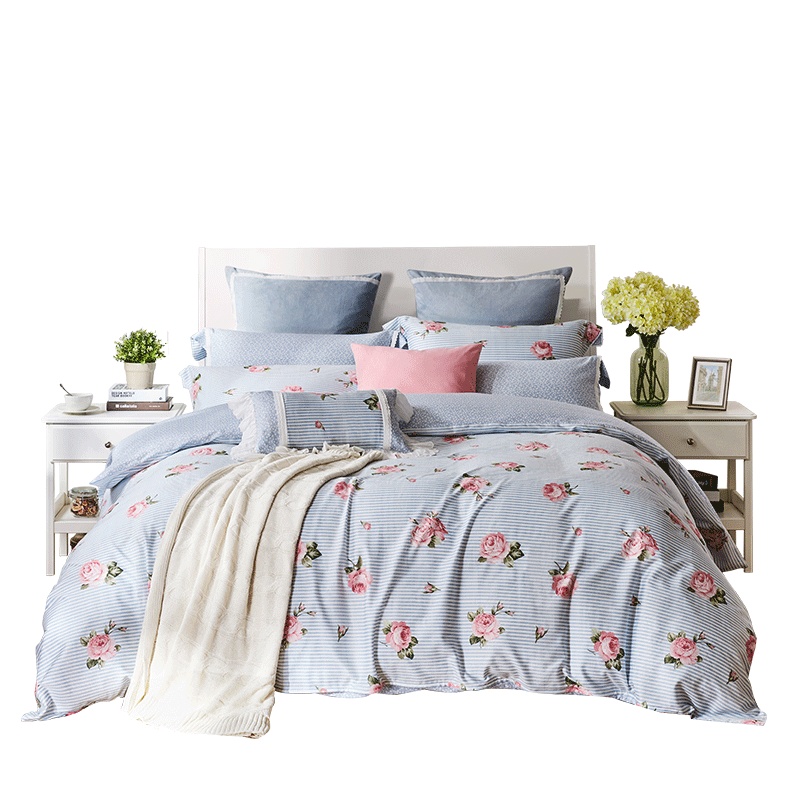 梦洁家纺MEE出品纯棉活性印花四件套田园风床品套件高支高密套件