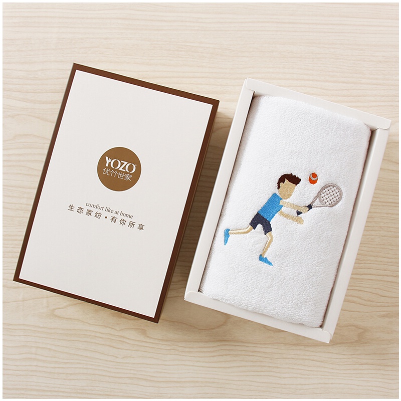 优竹世家 运动毛巾 吸汗加长健身白色纯棉情侣面巾单条