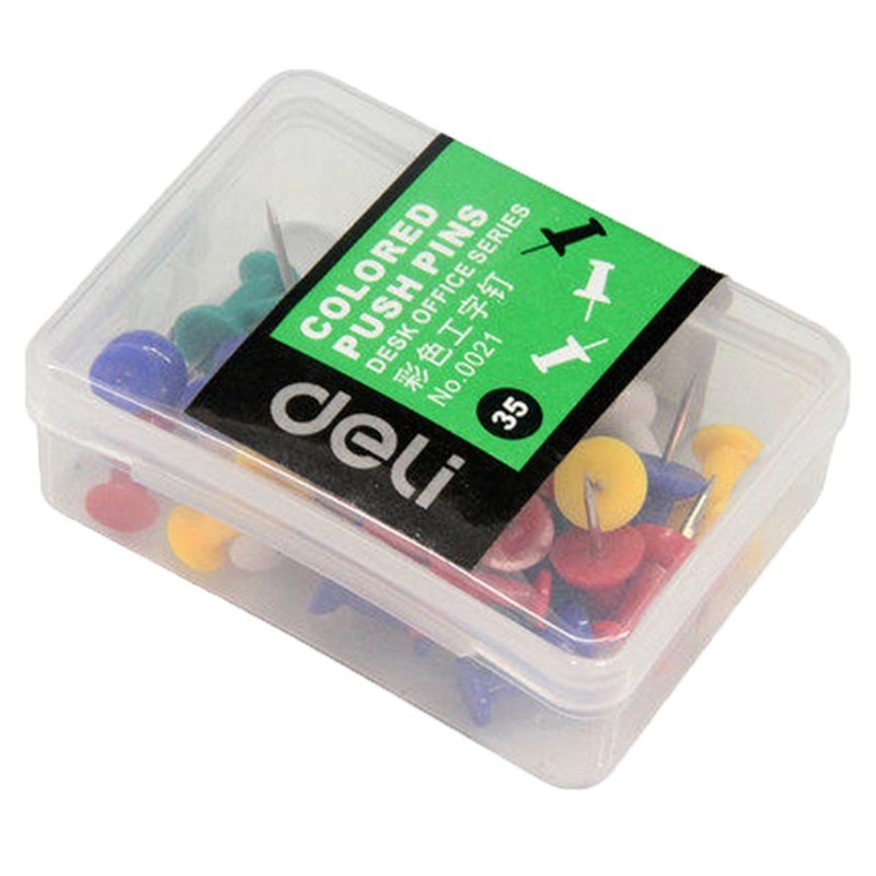 得力(deli) 0021彩色工字钉 软木板留言板按钉 35只/盒 单盒装