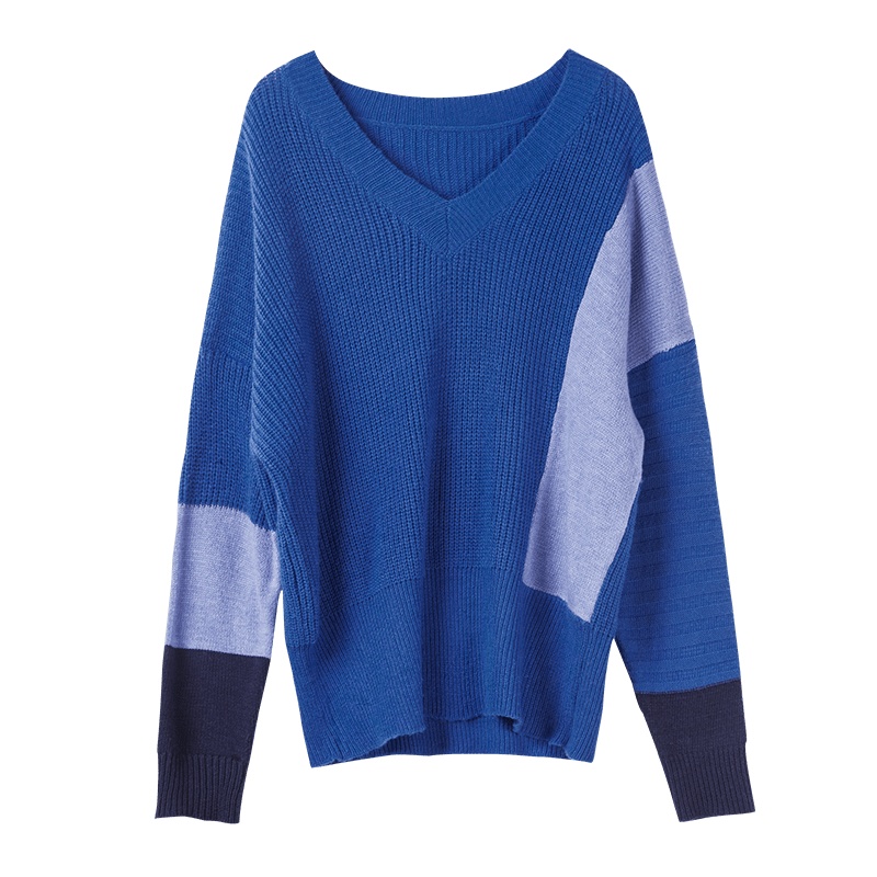 晚白 新品慵懒范宽松V领休闲长袖套头上衣针织衫羊毛衫女