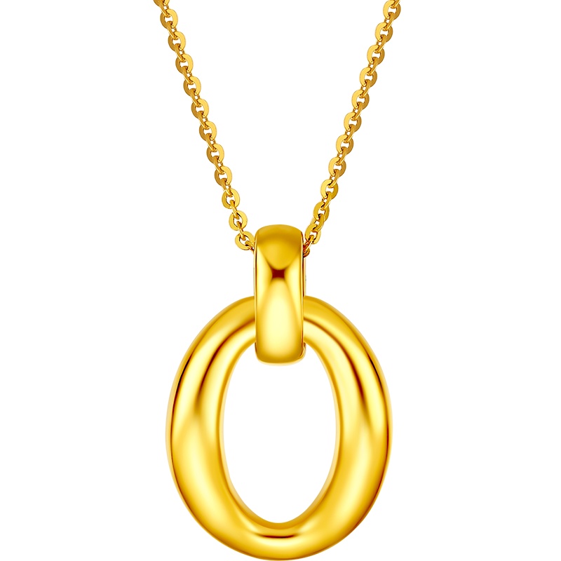 周大生黄金吊坠简约时尚个性硬金足金挂坠项链送女友官方