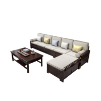 月影梳桐新中式高箱沙发组合冬夏两用转角茶水柜布艺软包储物实木贵妃沙发