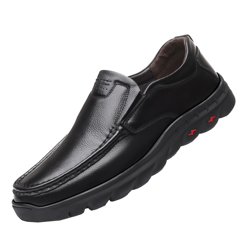 策霸2021新品男士加厚头层牛皮加厚耐磨橡胶底中年商务休闲鞋懒人一脚蹬皮鞋