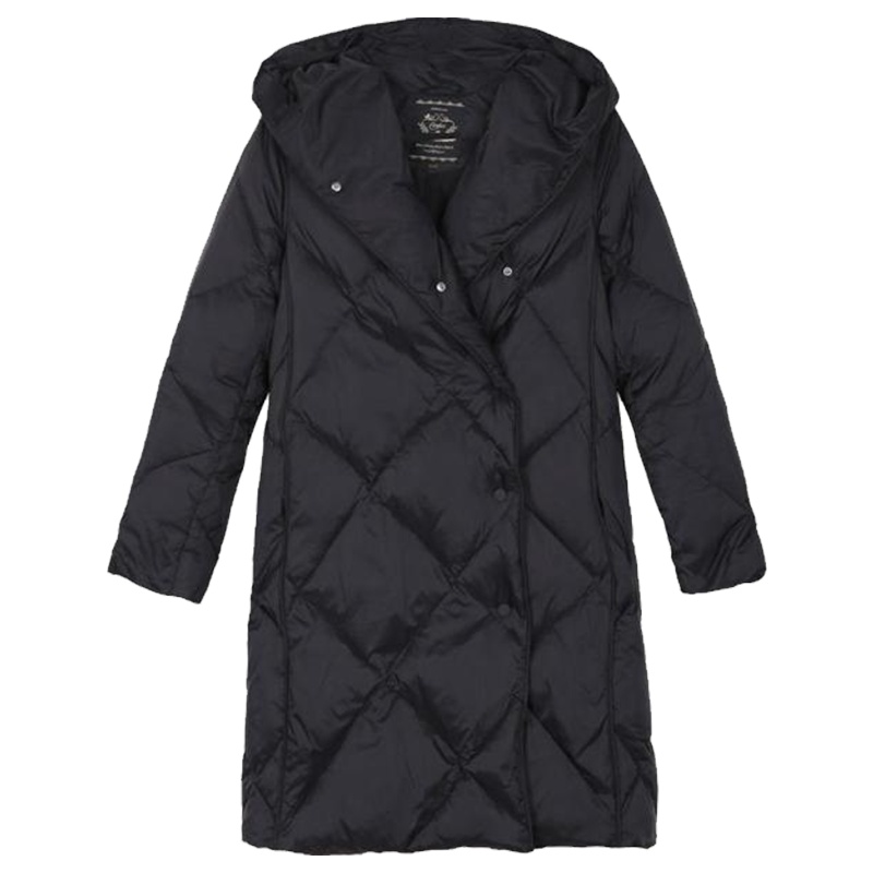 拉夏贝尔中长款羽绒服女士2018冬季新款韩版修身鸭绒单排扣时尚轻薄长外套