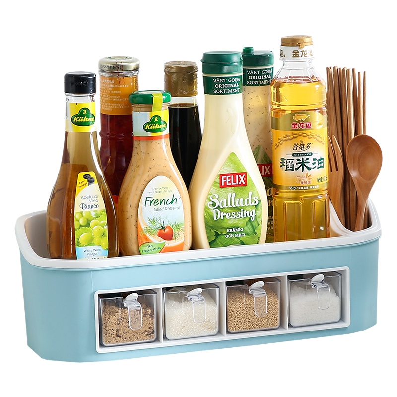 厨房置物架CIAA刀架调味瓶调料架子多功能用品家用大全筷子调料收纳盒 小号4抽屉蓝色