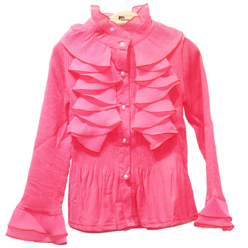 全工艺9088纯棉压褶荷叶边领袖口单排扣梭织衬衫T恤4-10岁小中童学生日本婴童服饰aityaku日本厂家直销特价清仓