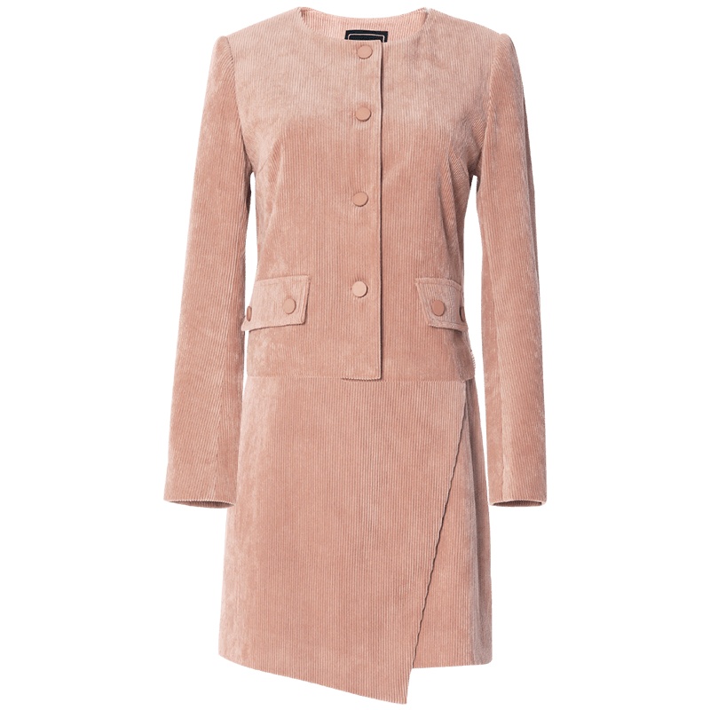 欧昵雪小香风圆领灯芯绒外套女高腰半身裙两件套装