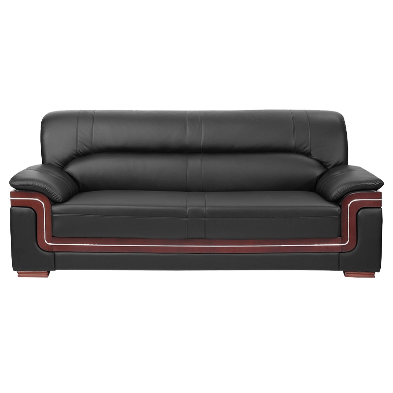 钜晟 现代简约 办公沙发 商务接待真皮沙发JS8001H-1牛皮 三人位 黑色