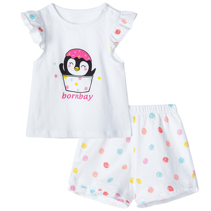 贝贝怡女宝宝短袖套装夏季新款女童装 纯棉短T短裤 192T366