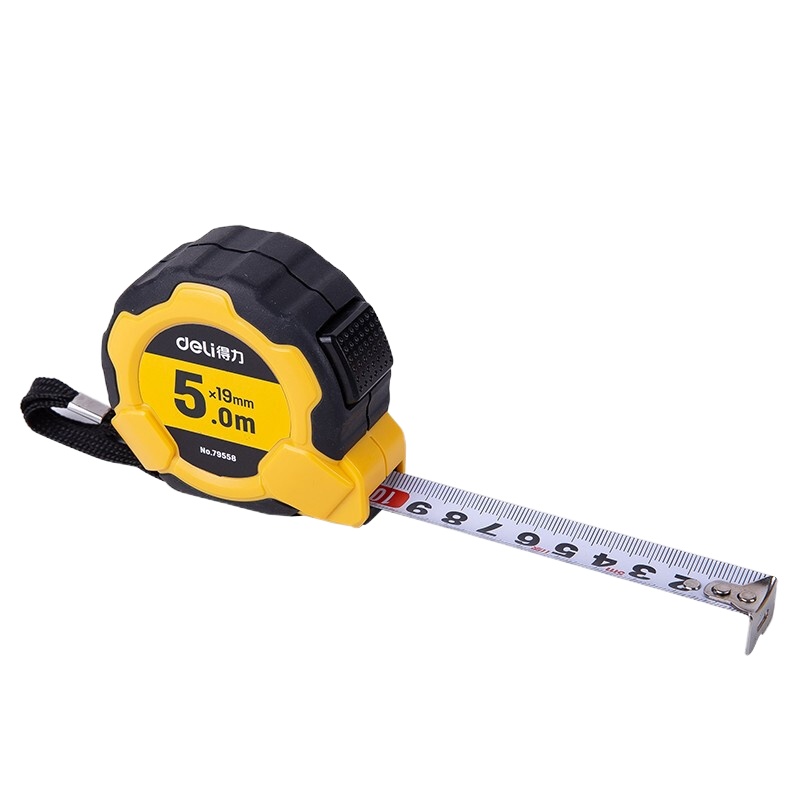 得力卷尺3米/5米/7.5米/10米高精度自锁钢卷尺子3米钢尺盒尺木工包胶钢卷尺