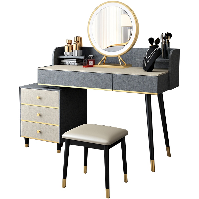 凯丽罗拉 轻奢梳妆台 网红北欧风带灯妆台 简约现代伸缩妆台凳组合 卧室小户型化妆桌