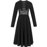 晚白2021春季新品简约时尚百搭通勤纯色圆领长袖修身A字连衣裙女