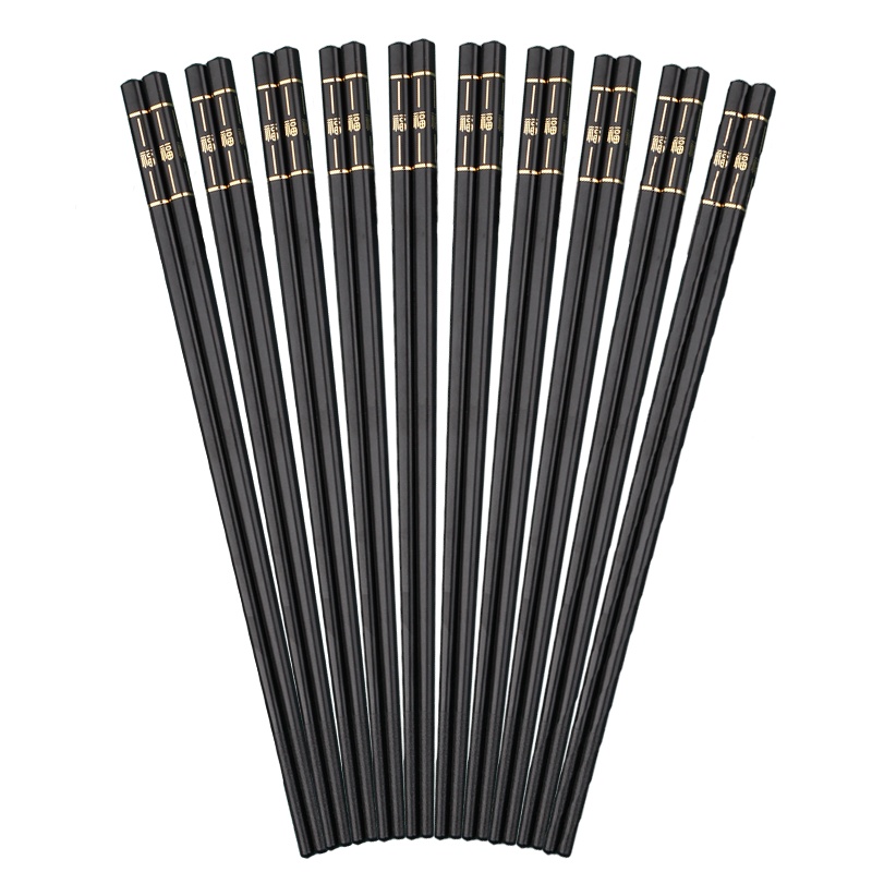 拾画 抗菌合金筷 家用防霉防滑耐高温易清洗筷子10双装 金福呈祥款ST-6122
