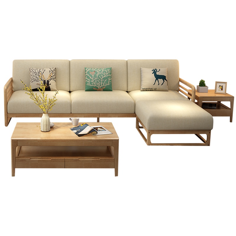 中源北欧风格家具组合套装实木布艺沙发简约现代小户型客厅三人位