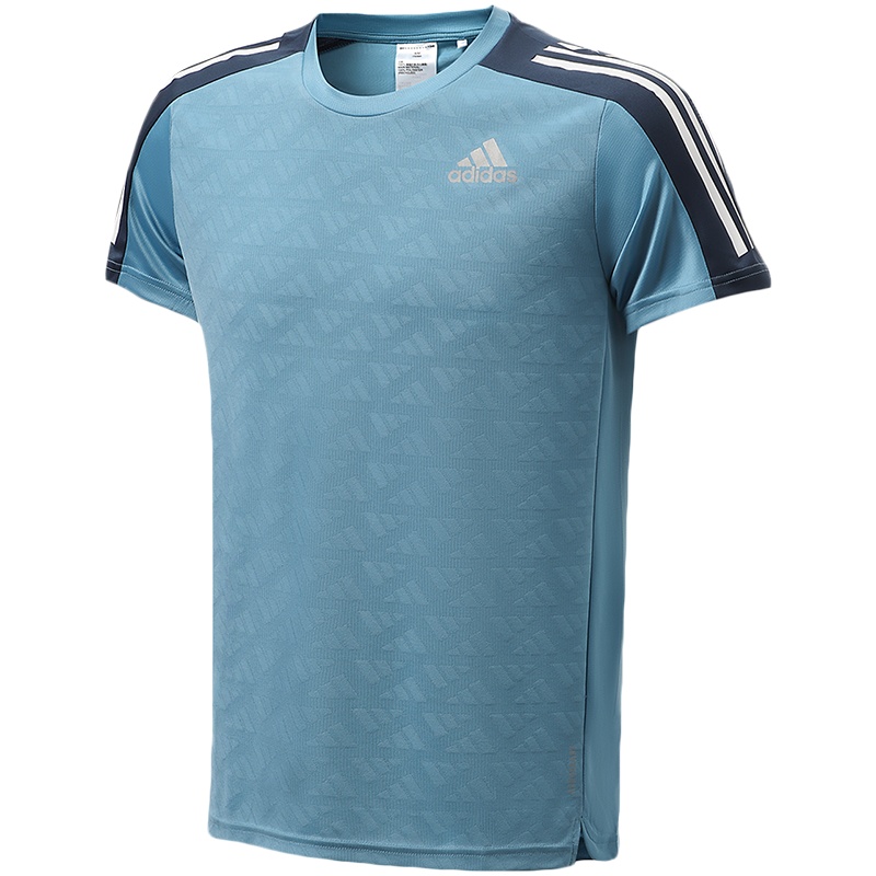 阿迪达斯男服短袖T恤蓝色圆领针织休闲跑步运动服GM6003