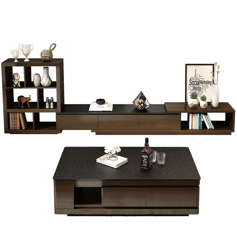 掌上明珠现代茶几可伸缩电视柜边柜组合火烧石多功能储物