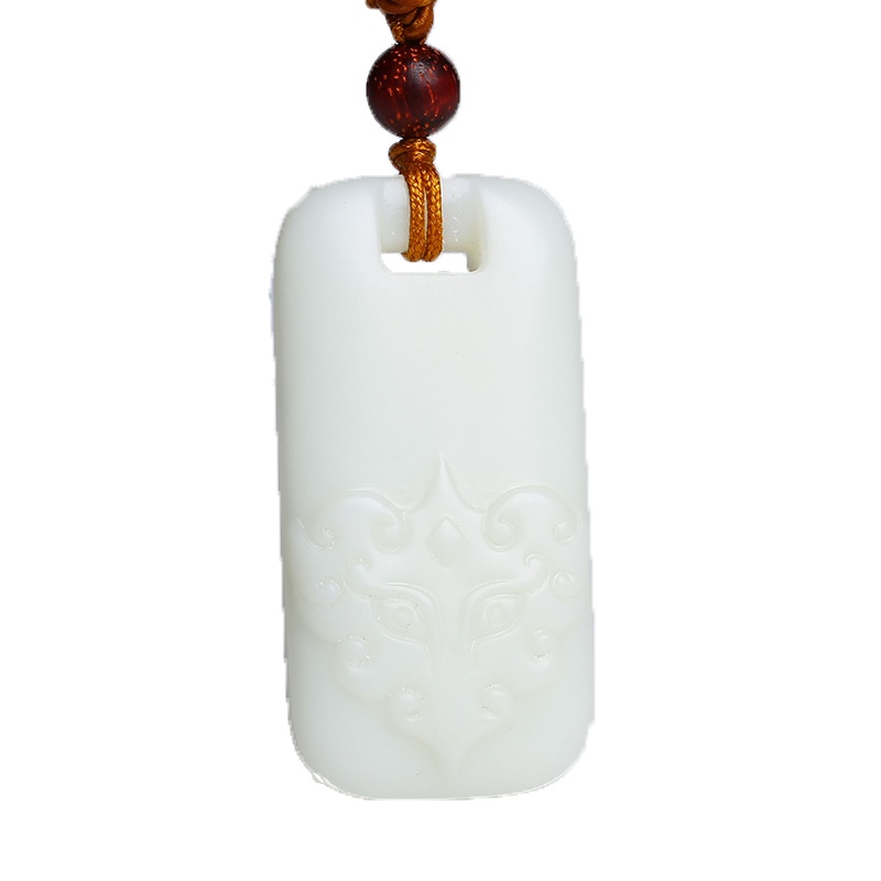 印象眸 和田玉兽面吊坠 男女款白玉兽面守护玉石挂件 附送证书