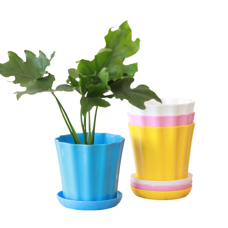 津沽园艺 糖果色树脂盆 送托盘 天蓝色 加厚结实 多肉盆栽盆 1个