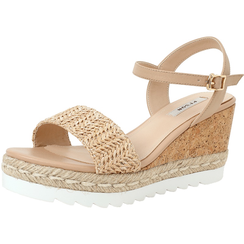 百田森夏季新款厚底凉鞋女韩版坡跟防水台百搭度假高跟松糕鞋_1