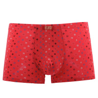 红内裤 男士本命年结婚 浪莎平脚裤大红色四角全棉短裤头 4条