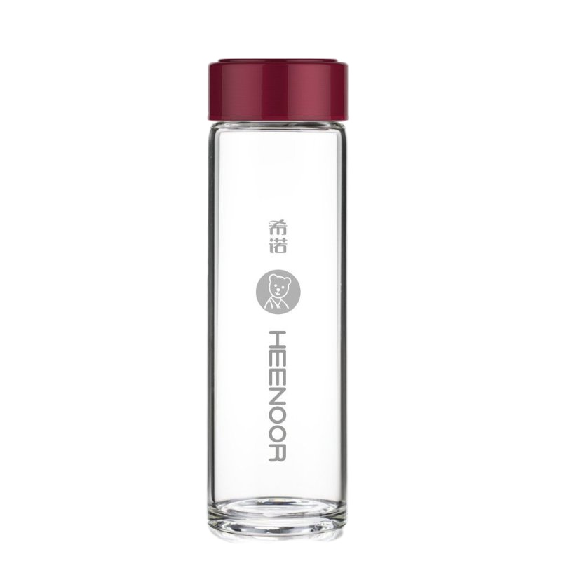 新品希诺 XN-7512玻璃杯单层高档水杯夏天便携茶杯小巧女士杯子350ml 红色