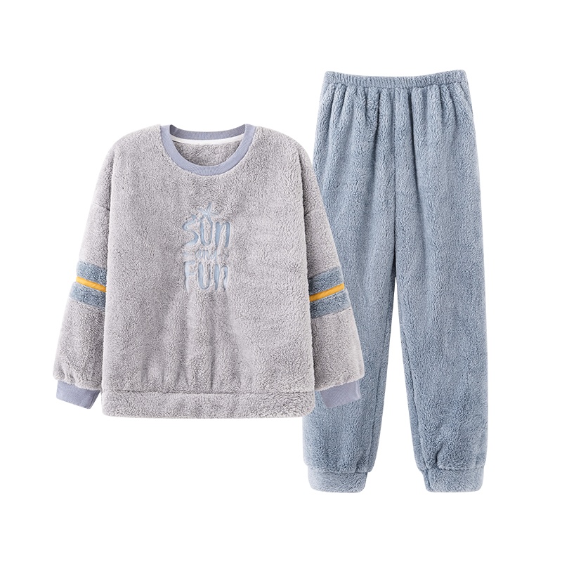 猫人情侣睡衣冬季情侣款加厚加绒珊瑚绒立领保暖舒适家居服套装