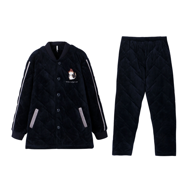 贝贝绒素色夹棉长袖男套装