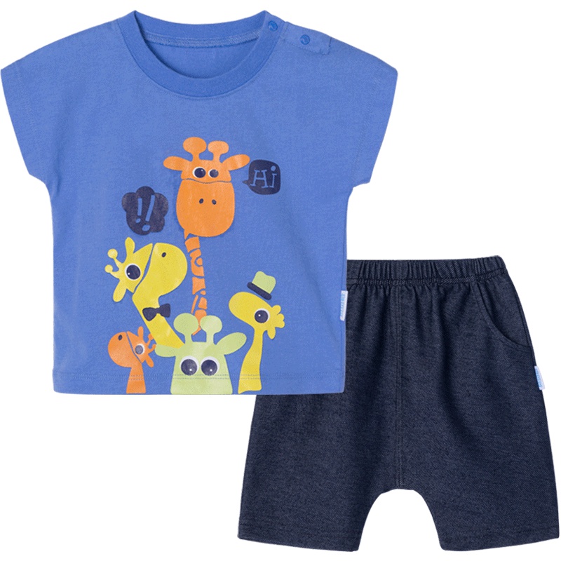 贝贝怡儿童短袖套装夏季童装短袖T恤哈伦裤五分裤192T345