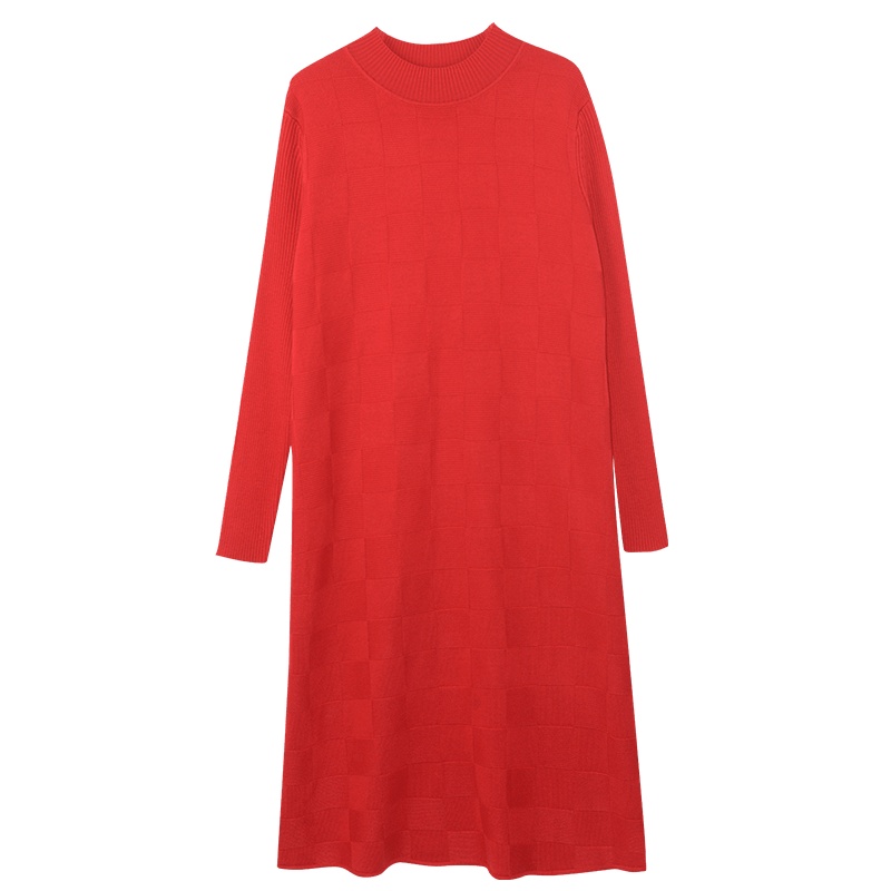 金菊秋冬新款连衣裙女宽松内搭打底针织中长款过膝连衣裙