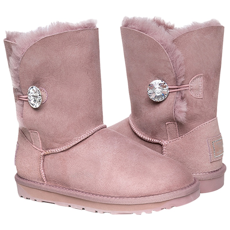 澳洲发货-OZWEAR秋冬经典款施华洛世奇水晶一粒扣防泼水雪地靴羊皮毛一体中筒靴女士靴子 OZW108/ob408