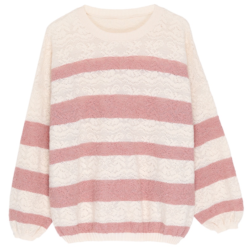 恒源祥女士针织衫2020秋装新款条纹时尚宽松外穿毛衣针织衫