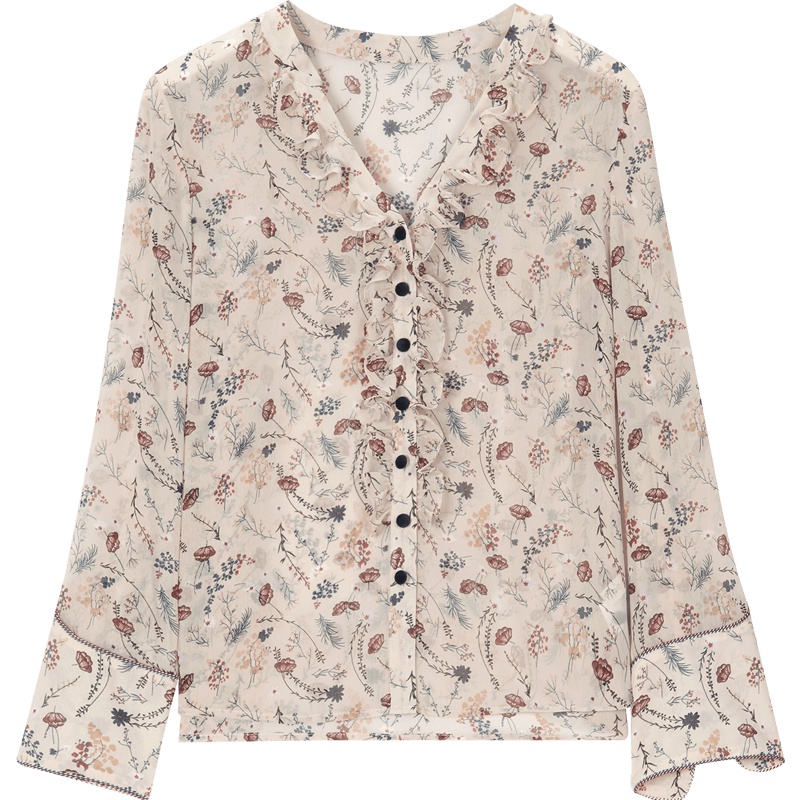 爱居兔春装2019女装 复古碎花休闲轻薄长袖衬衫