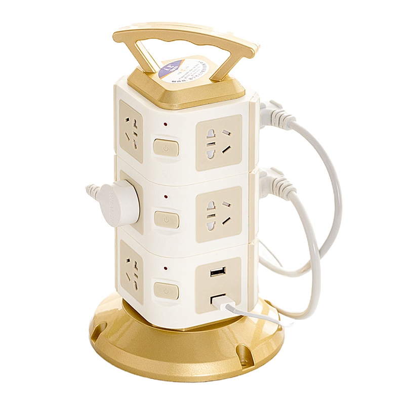 魔方立式塔形方形多功能插座闪电客家用多孔插排插线板带usb接线板两用 塔形二层普通3米