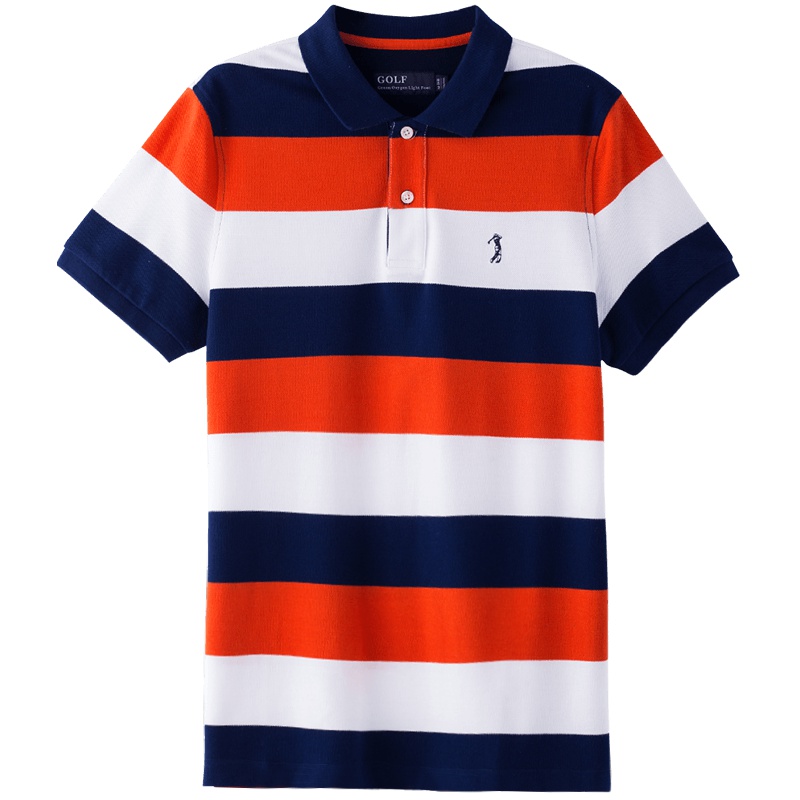 GOLF/高尔夫夏新款保罗短袖polo衫t恤男翻领条纹纯棉男装修身
