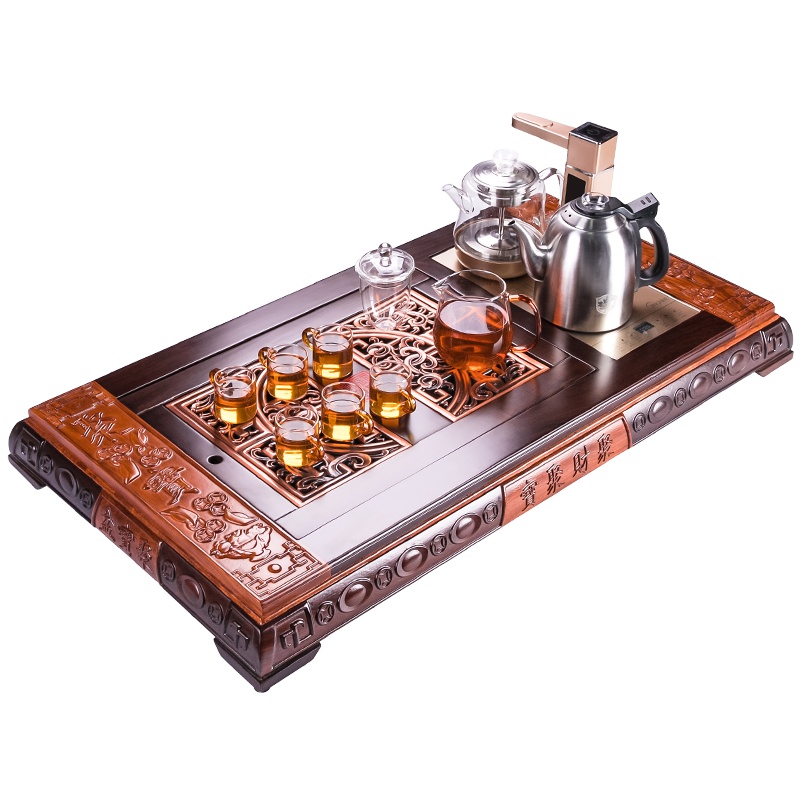 金杞(JINQI) 整套茶具全自动上水电热水壶耐热消毒烧水煮茶自动续水黑檀木红铜面板茶盘203B款套装