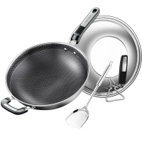 美厨(maxcook)不粘炒锅 全面屏不粘锅34cm304不锈钢可用铁铲少油烟带可立盖炒菜锅 锅具电磁炉通用MCC974